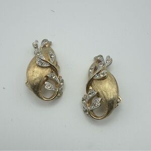 Vintage BSK Gold-tone and Rhinestone Clip on Earrings
